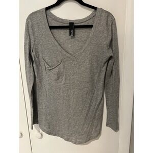 Bobi Los Angeles V-Neck Pullover Long‎ Sleeve Heather Gray Top Size XS Pocket